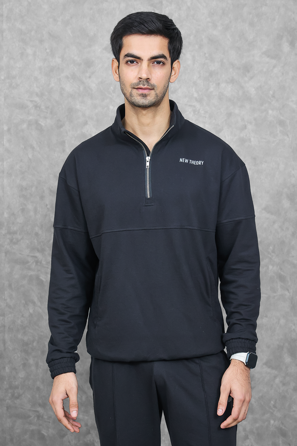Studio Straight Fit Quarter Zip Jacket- Charcoal Black