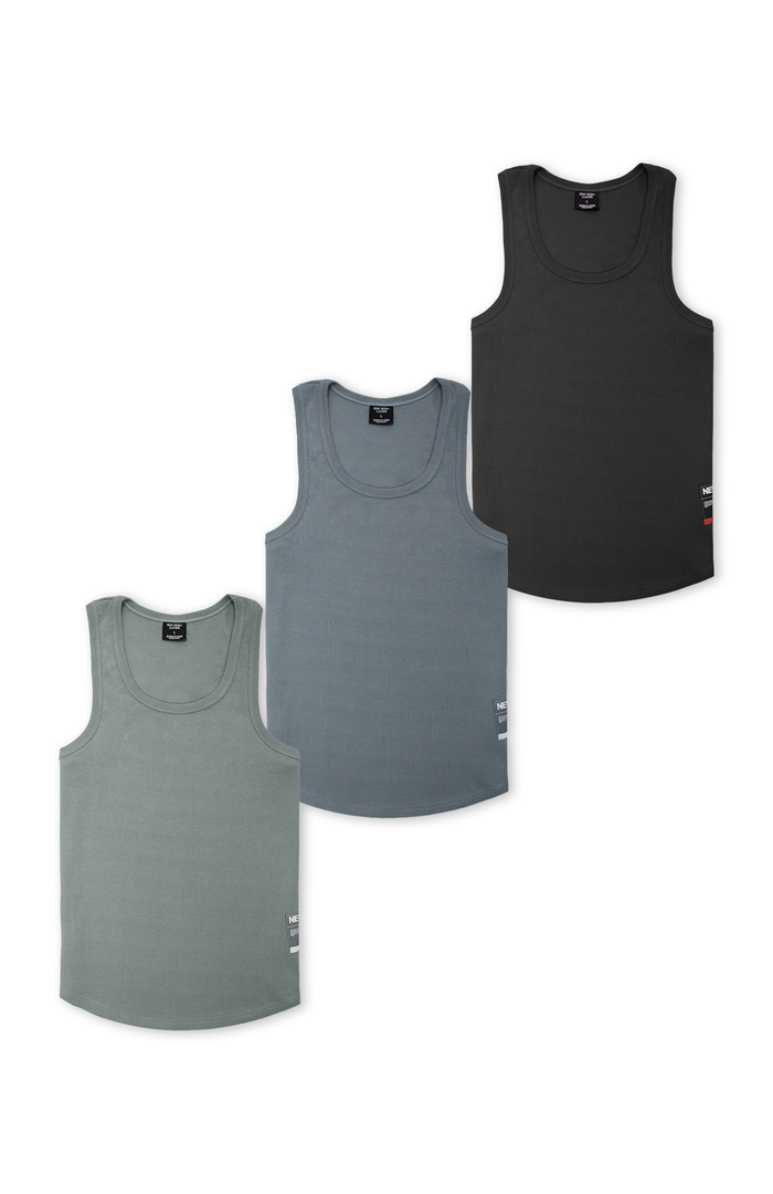 NT001 Ribbed Tank 3pk Coastal Tones