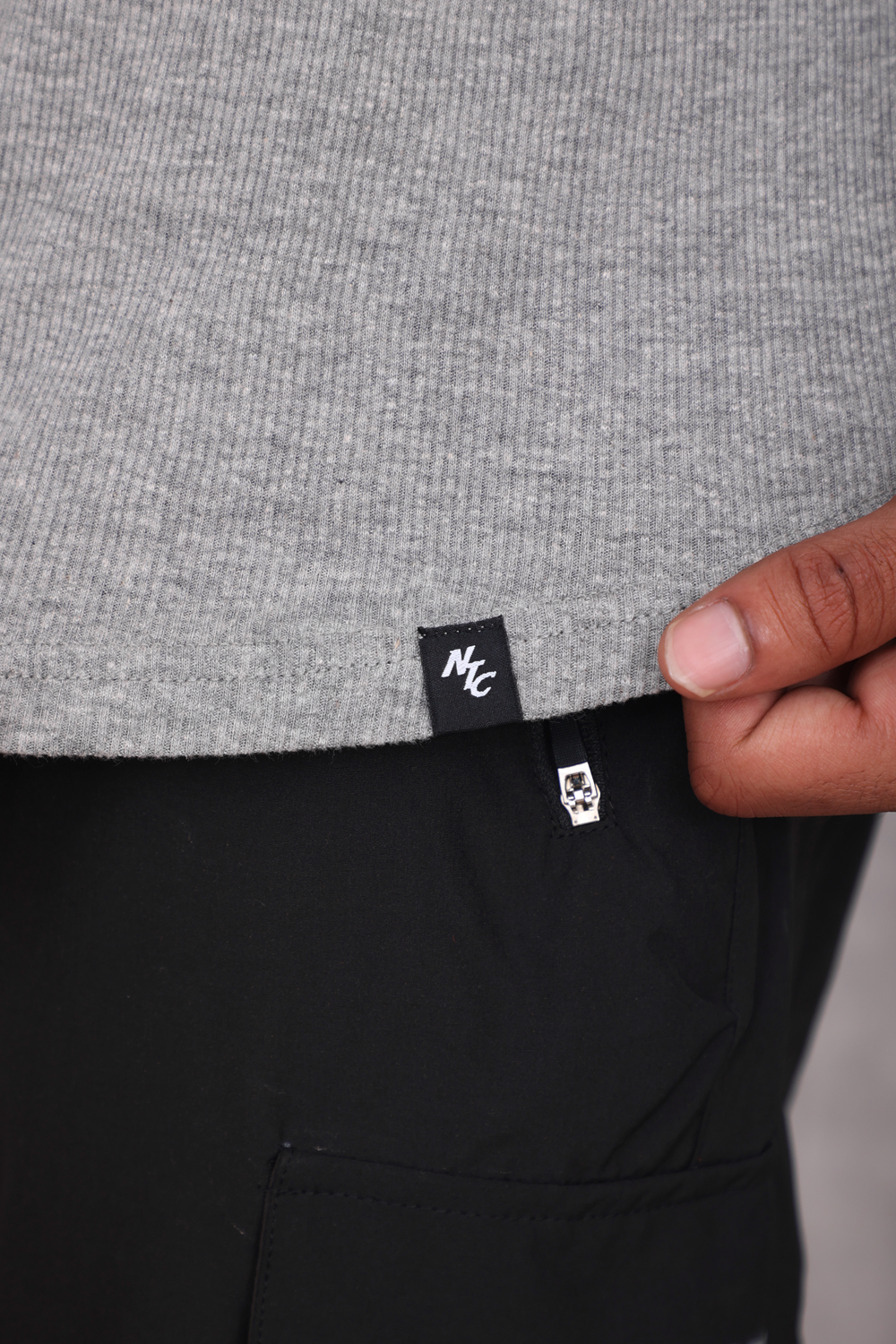 Muscle Up- Ribbed Henley T-shirts - Grey