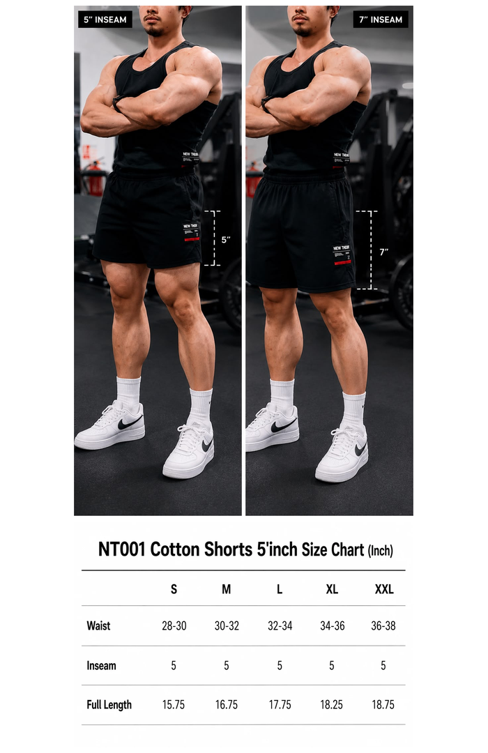 NT001 100% Cotton Shorts 5' inch