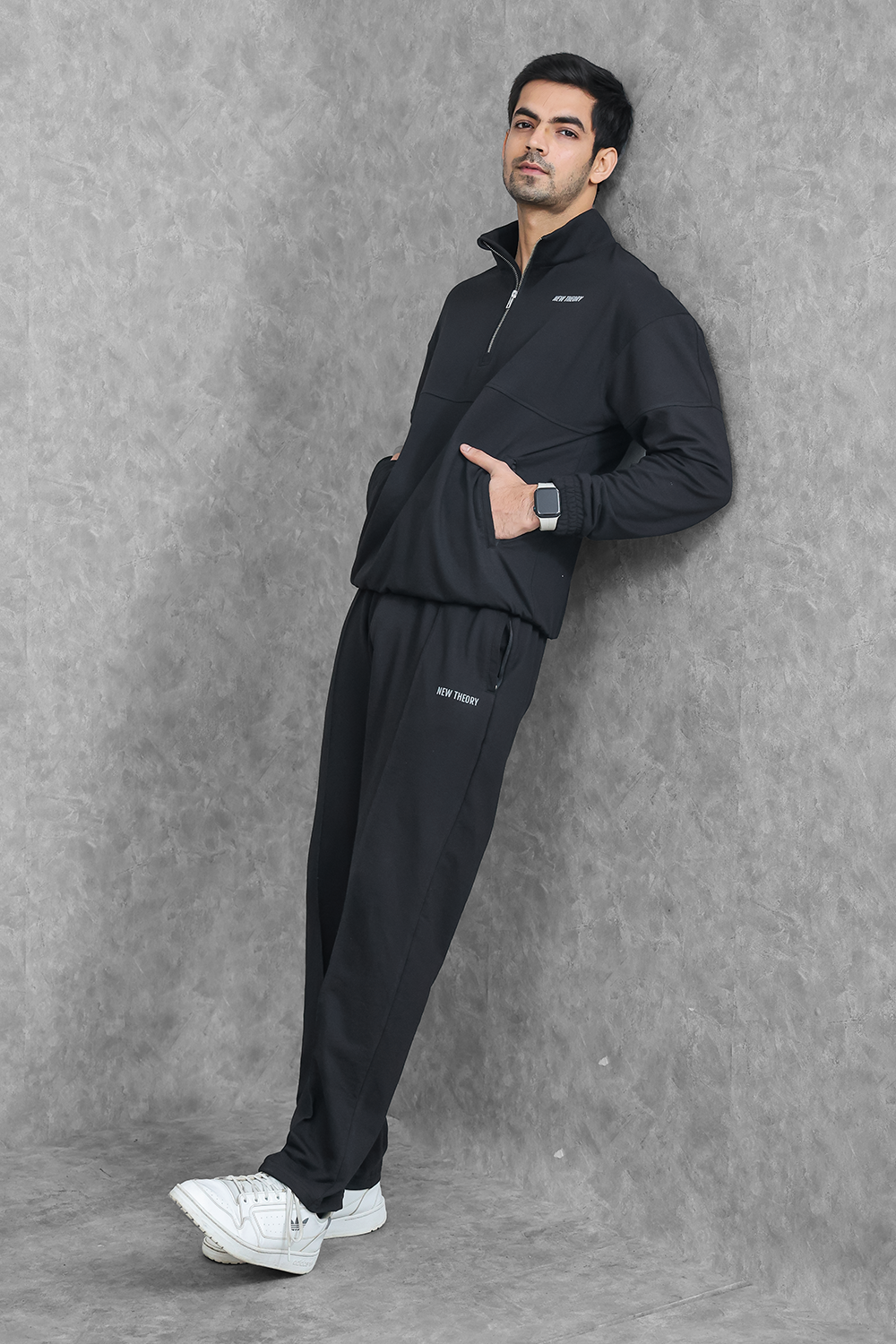 Studio Straight Fit Quarter Zip Jacket- Charcoal Black