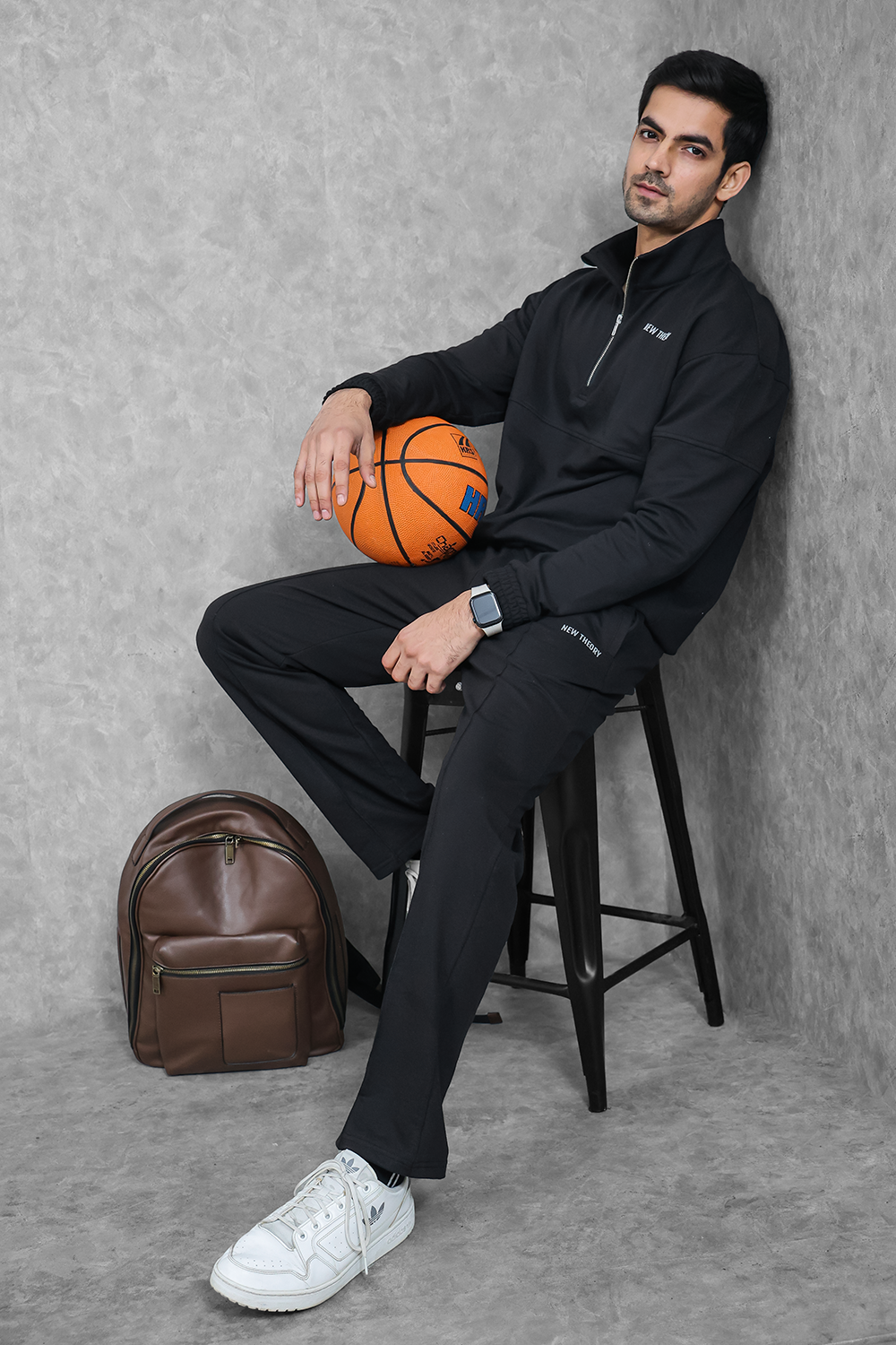 Studio Straight Fit Quarter Zip Jacket- Charcoal Black