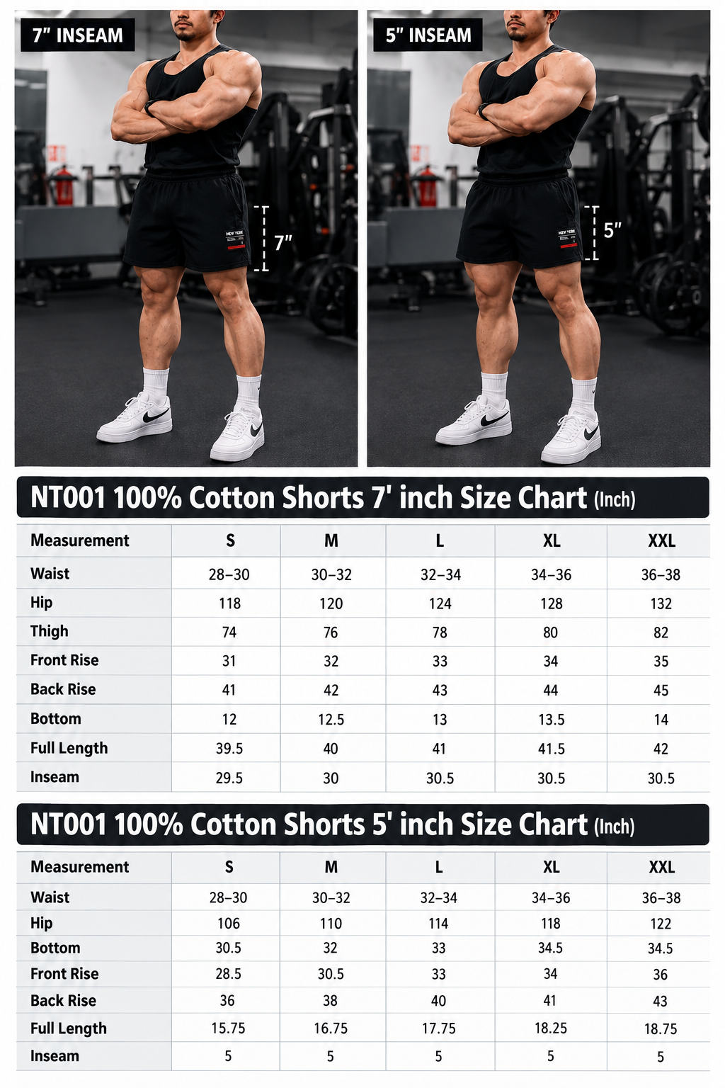 NT001 100% Cotton Shorts 5' inch 4pk