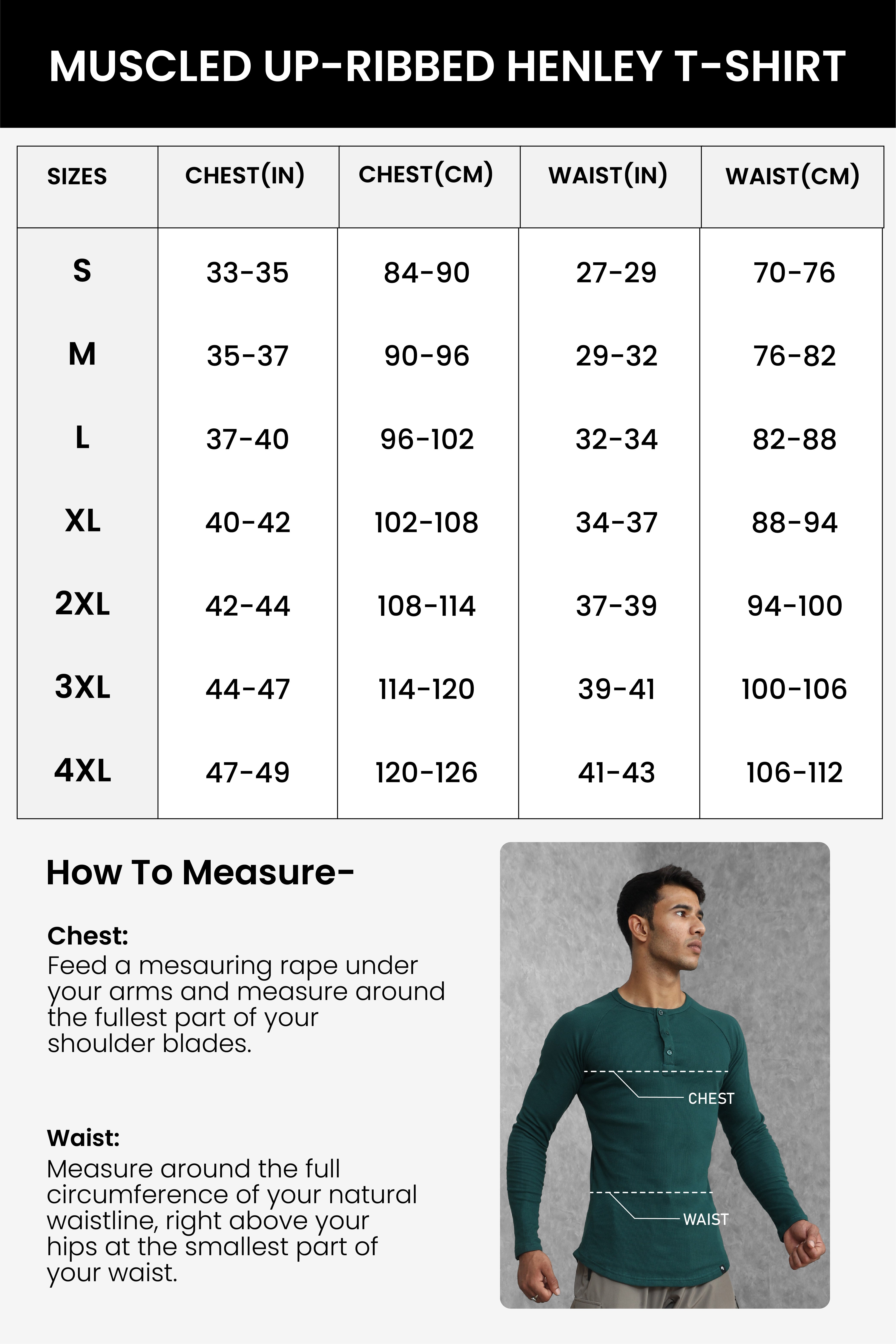 Muscle Up- Ribbed Henley T-shirts - Black