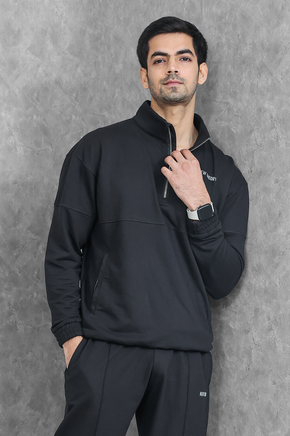 Studio Straight Fit Quarter Zip Jacket- Charcoal Black
