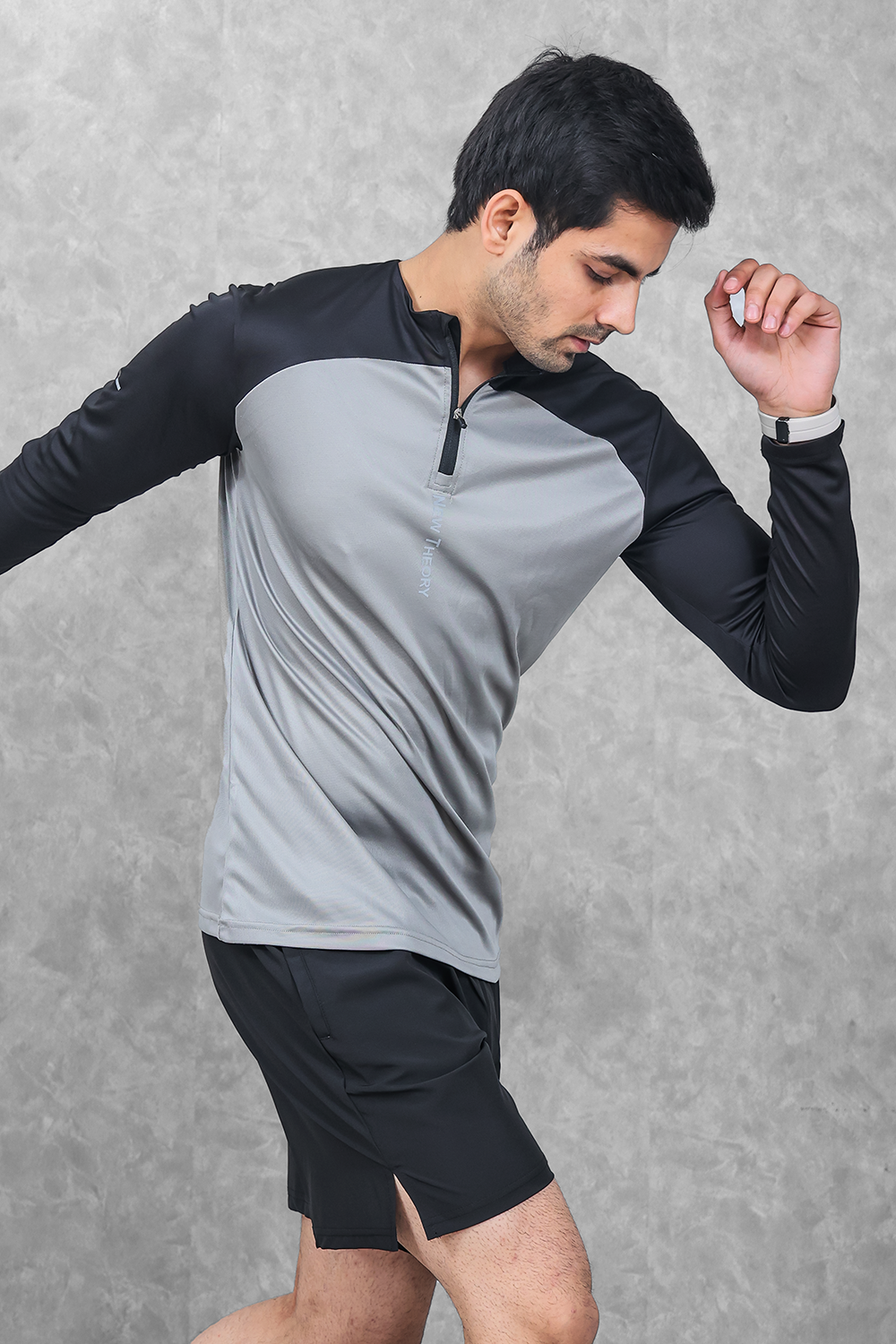 Active Two-Tone 1/4 zip & Shorts Set- Grey/Black & Black