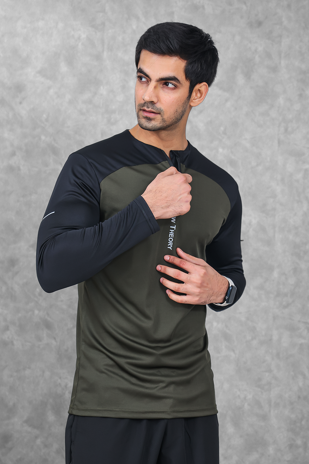 Active Two-Tone 1/4 zip & Shorts Set- Olive/Black & Black