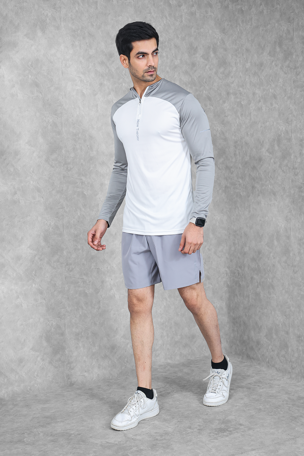 Active Two-Tone 1/4 zip & Shorts Set- White/Grey & Grey