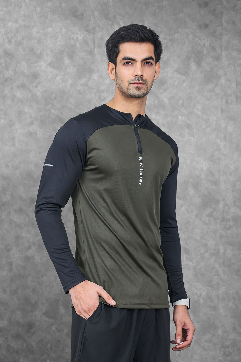 Active Two-Tone 1/4 zip & Shorts Set- Olive/Black & Black