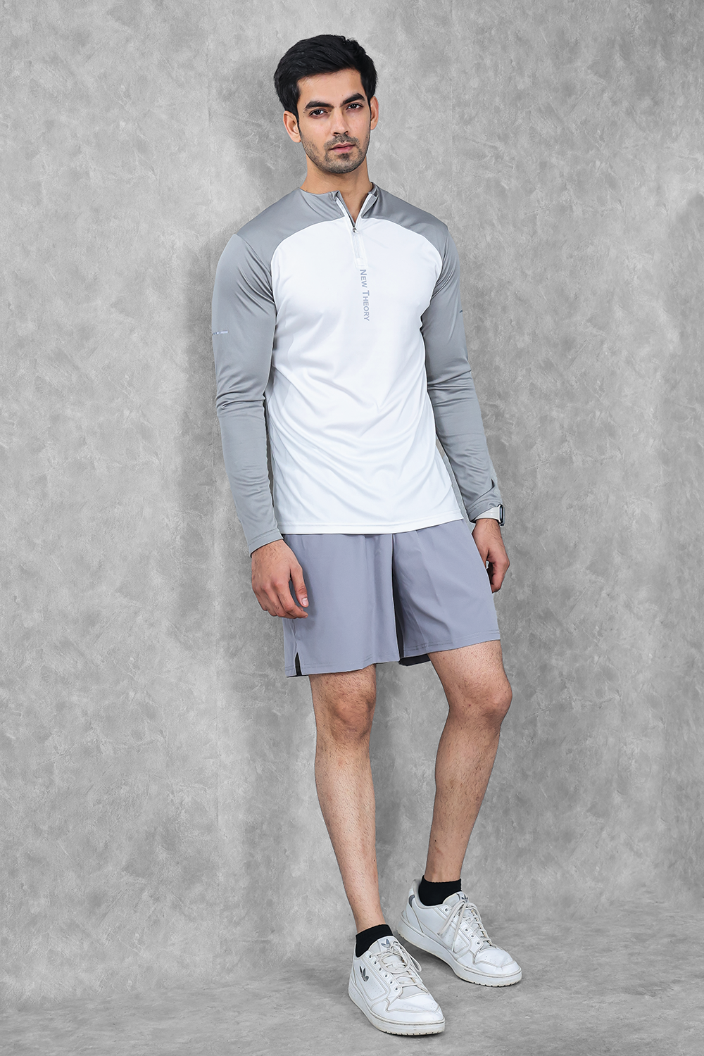 Active Two-Tone 1/4 zip & Shorts Set- White/Grey & Grey