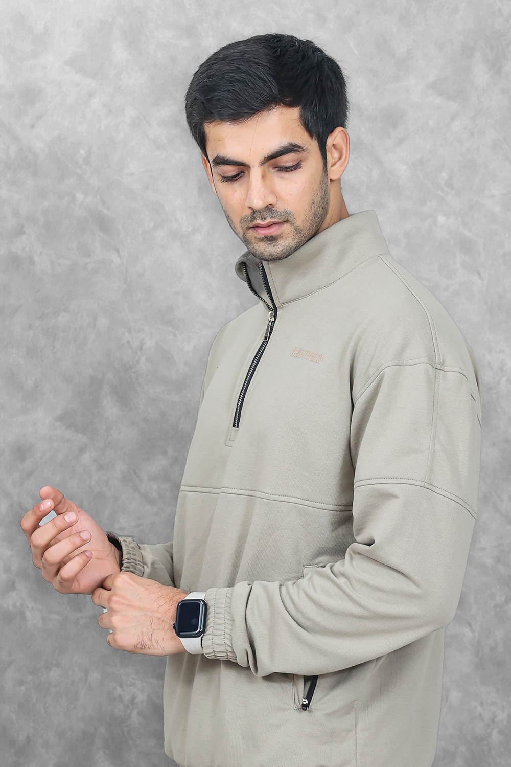 Studio Straight Fit Quarter Zip- Silver Sage