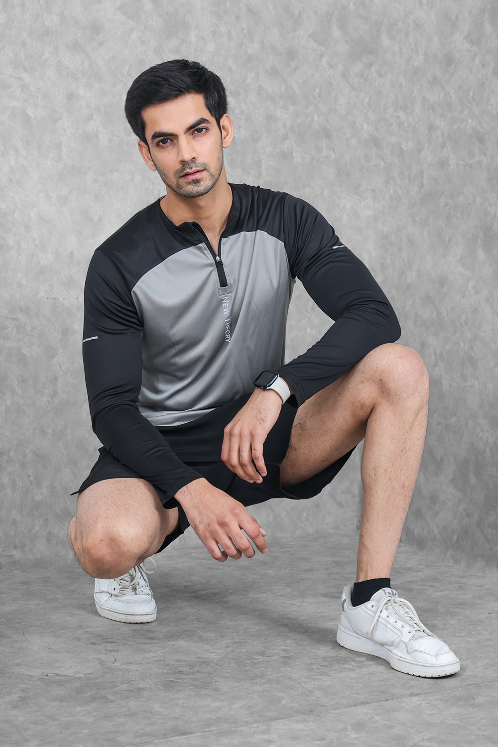 Active Two-Tone 1/4 zip & Shorts Set- Grey/Black & Black