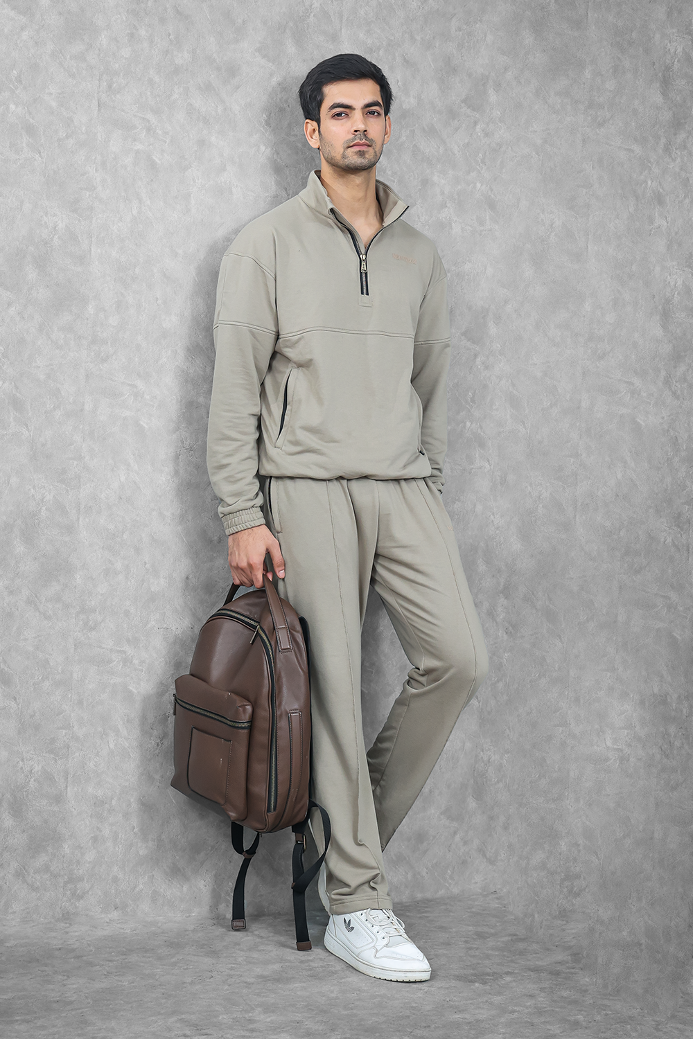 Studio Straight Fit Quarter Zip- Silver Sage