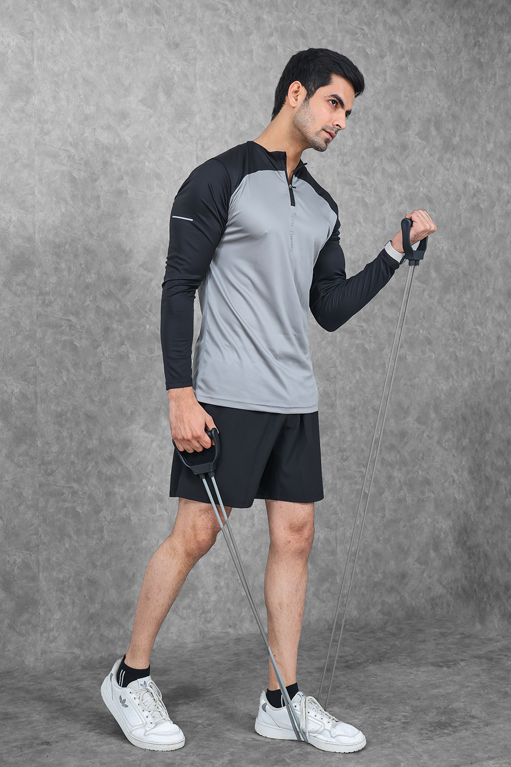 Active Two-Tone 1/4 zip & Shorts Set- Grey/Black & Black