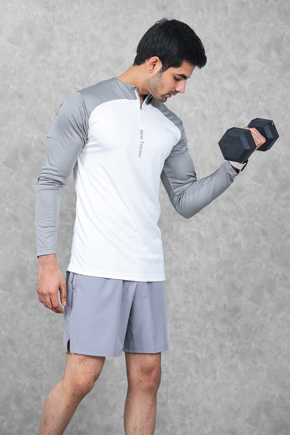 Active Two-Tone 1/4 zip & Shorts Set- White/Grey & Grey