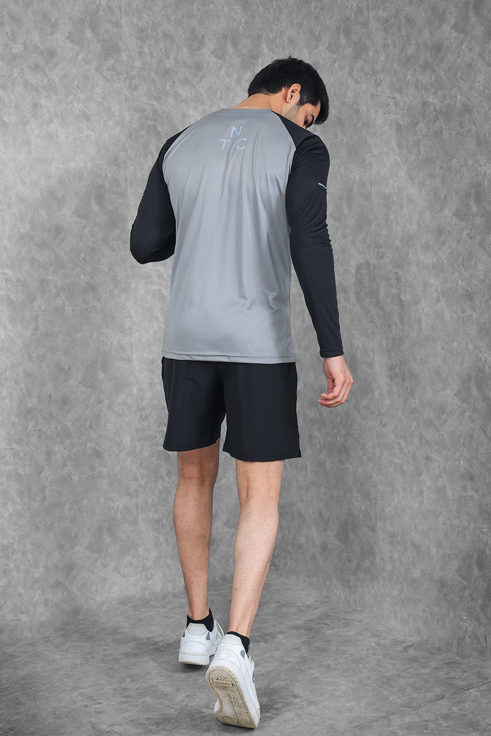 Active Two-Tone 1/4 zip & Shorts Set- Grey/Black & Black