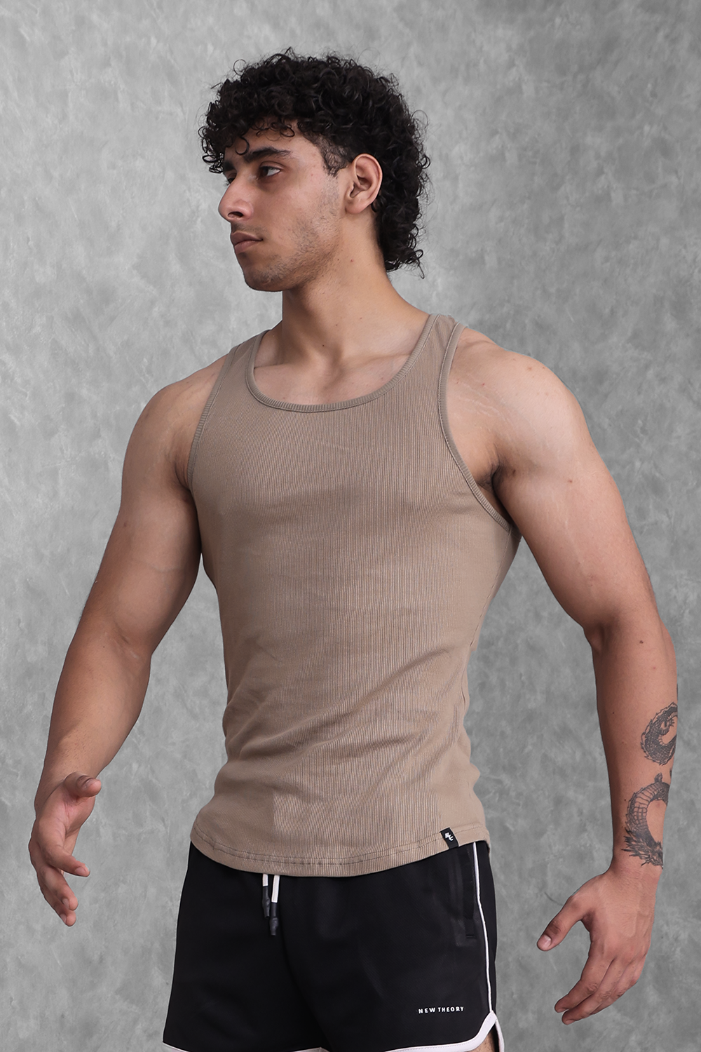 Muscle-Up Ribbed Tank - Beige