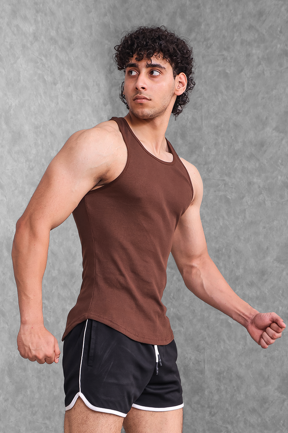 Muscle-Up Ribbed Tank - Brown