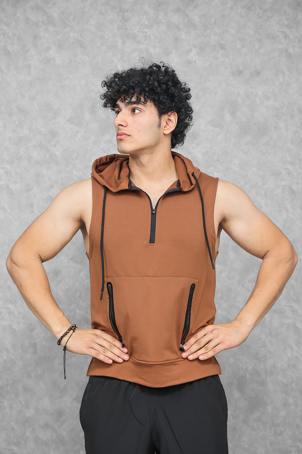 Athletic Training Sleeveless Hoodie- Truffle Brown