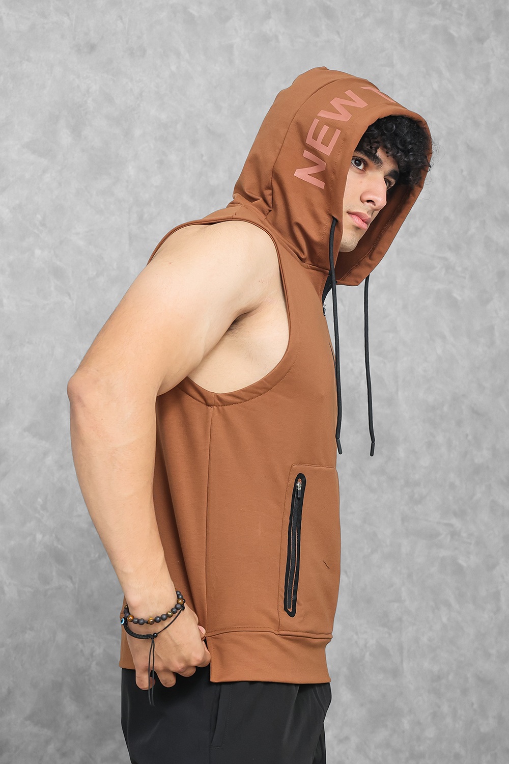 Athletic Training Sleeveless Hoodie- Truffle Brown