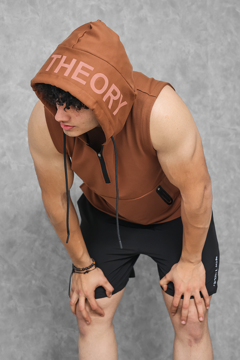 Athletic Training Sleeveless Hoodie- Truffle Brown