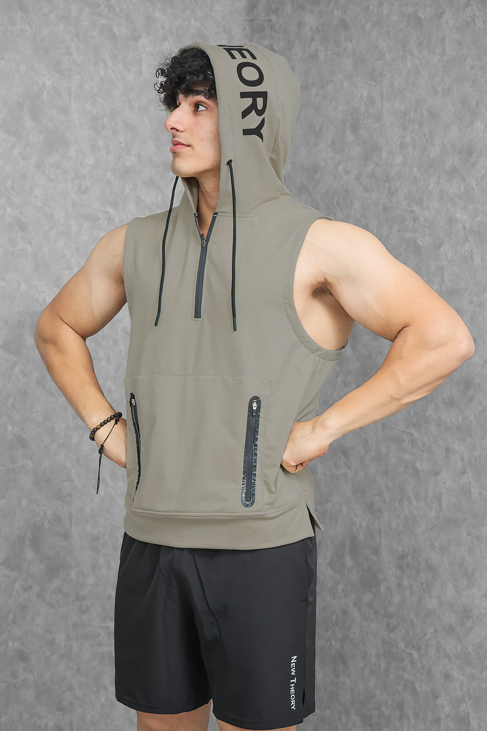 Athletic Training Sleeveless Hoodie- Linen Brown