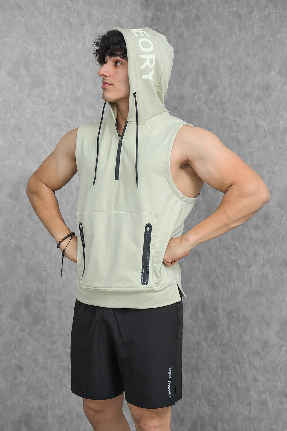 Athletic Training Sleeveless Hoodie- Stone Grey