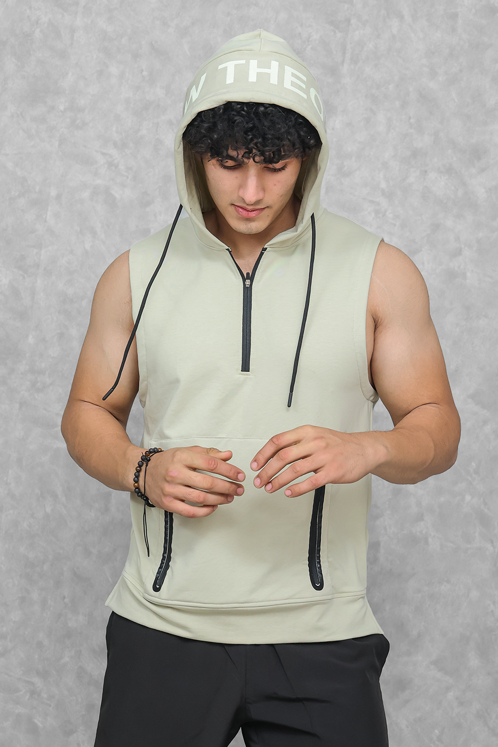 Athletic Training Sleeveless Hoodie- Stone Grey