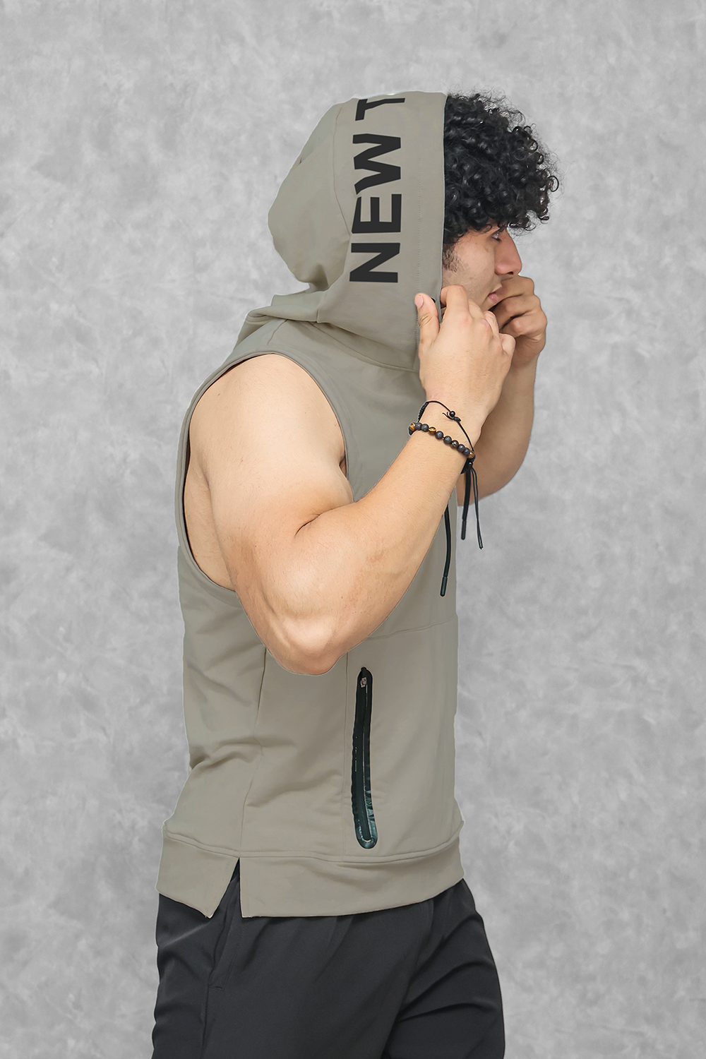 Athletic Training Sleeveless Hoodie- Linen Brown