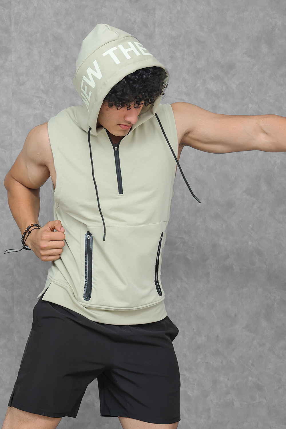 Athletic Training Sleeveless Hoodie- Stone Grey