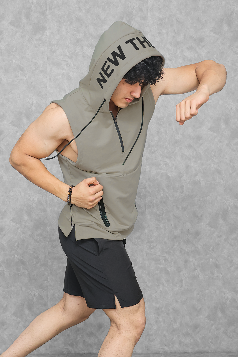 Athletic Training Sleeveless Hoodie- Linen Brown