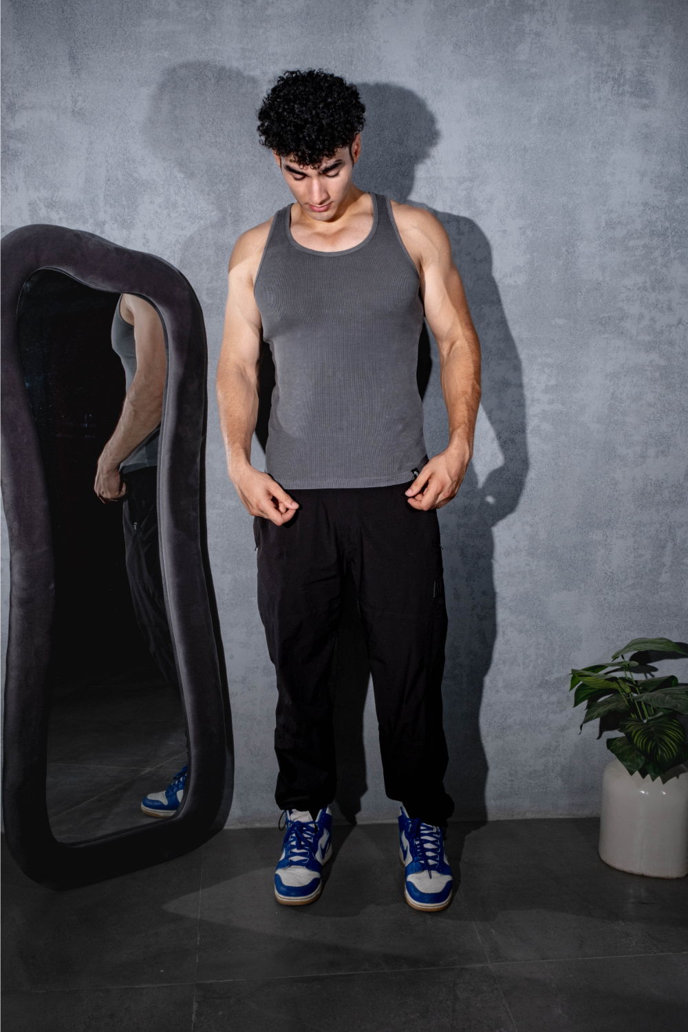 Carbon Straight Leg Pant - Black + Washed Muscle-Up Ribbed Tank Grey