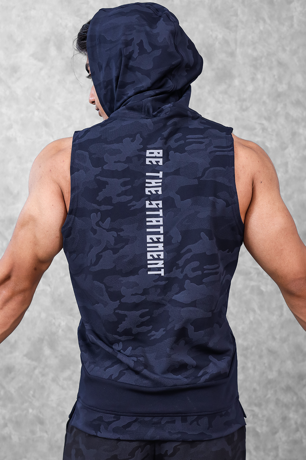 Camo Sleeveless Hoodie- Navy