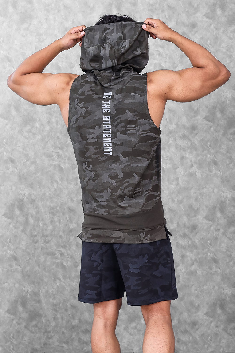 Camo Sleeveless Hoodie- Olive