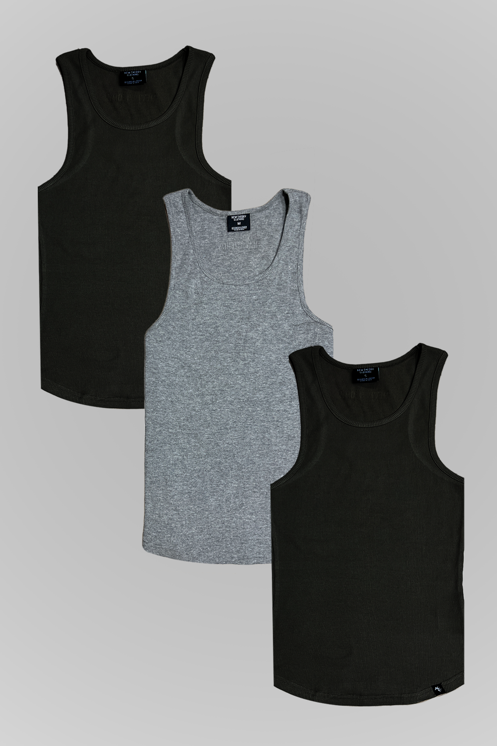 Muscle-Up Ribbed Tank - 3pk Black and Grey