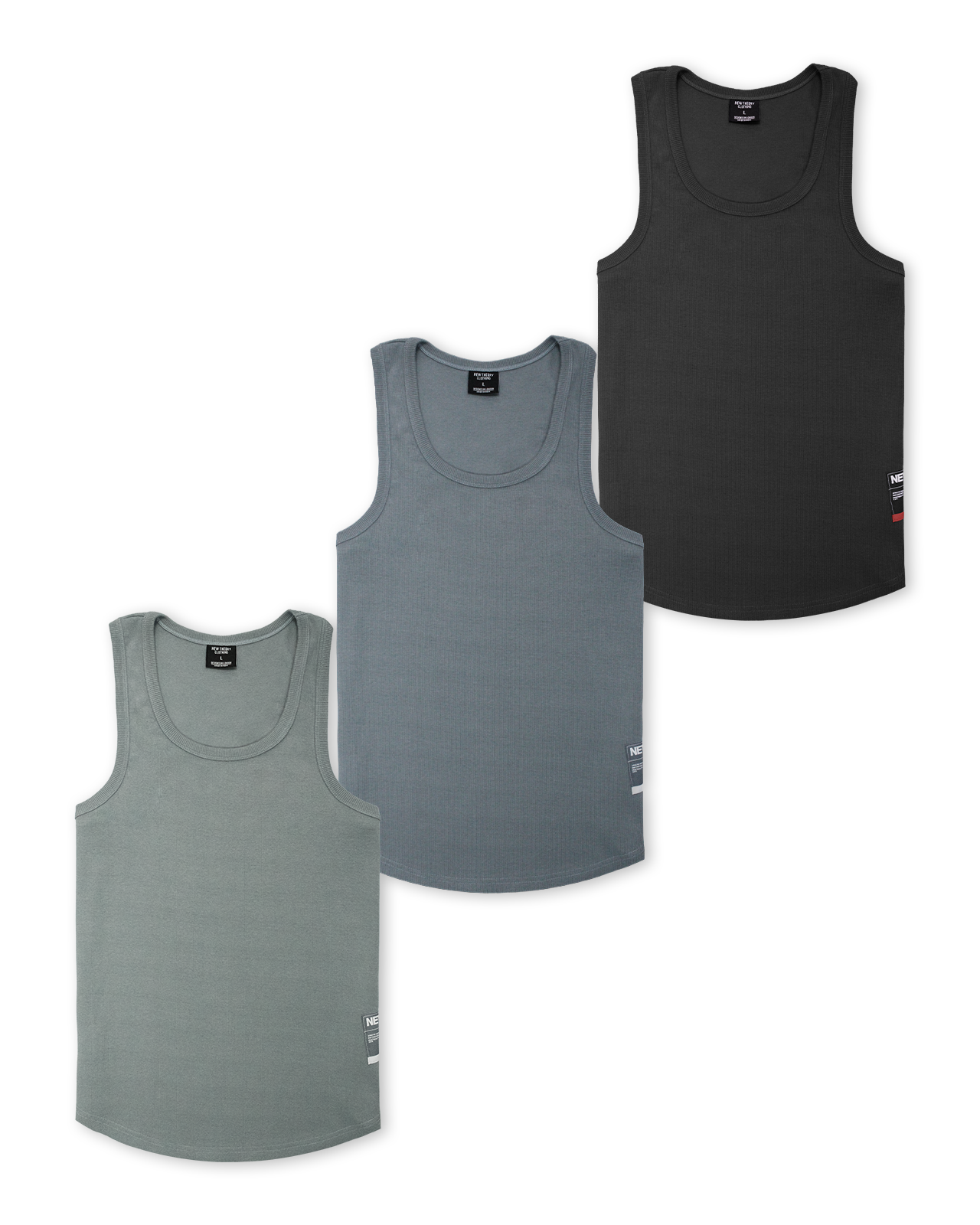 NT001 Ribbed Tank 3pk Coastal Tones