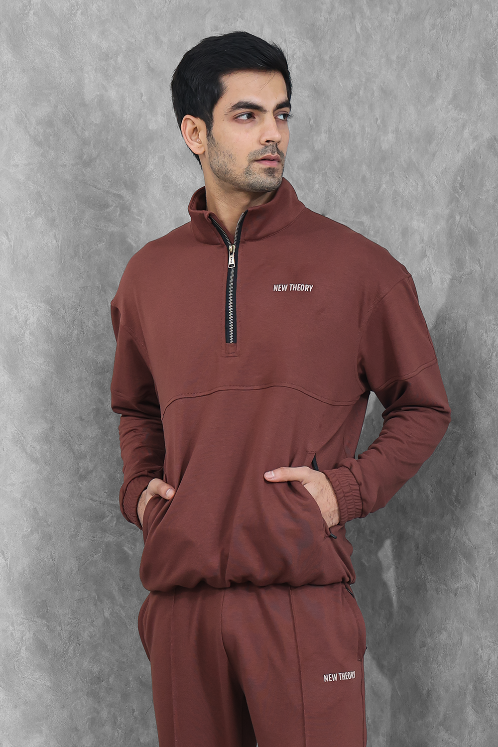 Studio Straight Fit Quarter Zip- Chocolate Brown