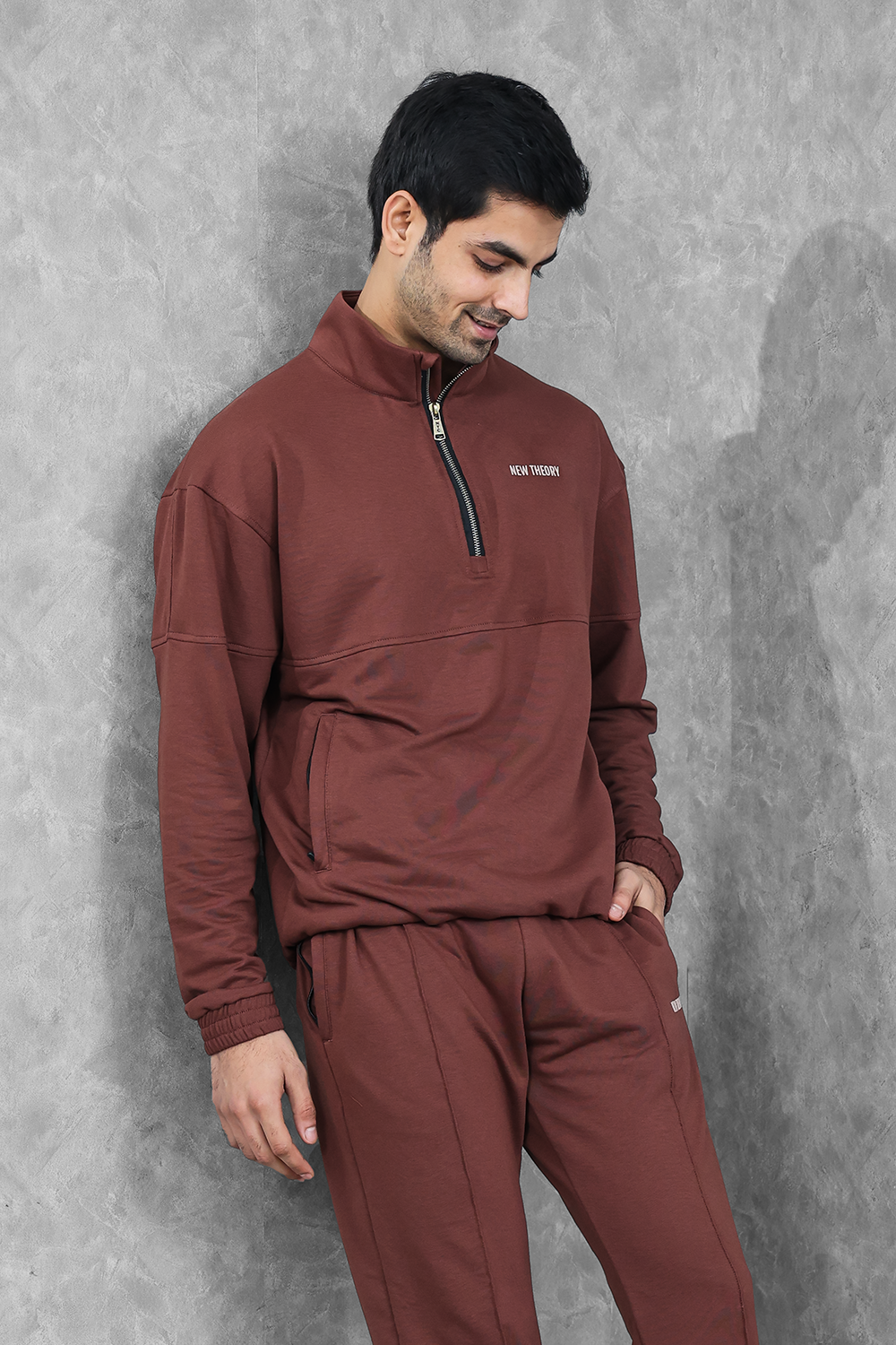 Studio Straight Fit Quarter Zip- Chocolate Brown