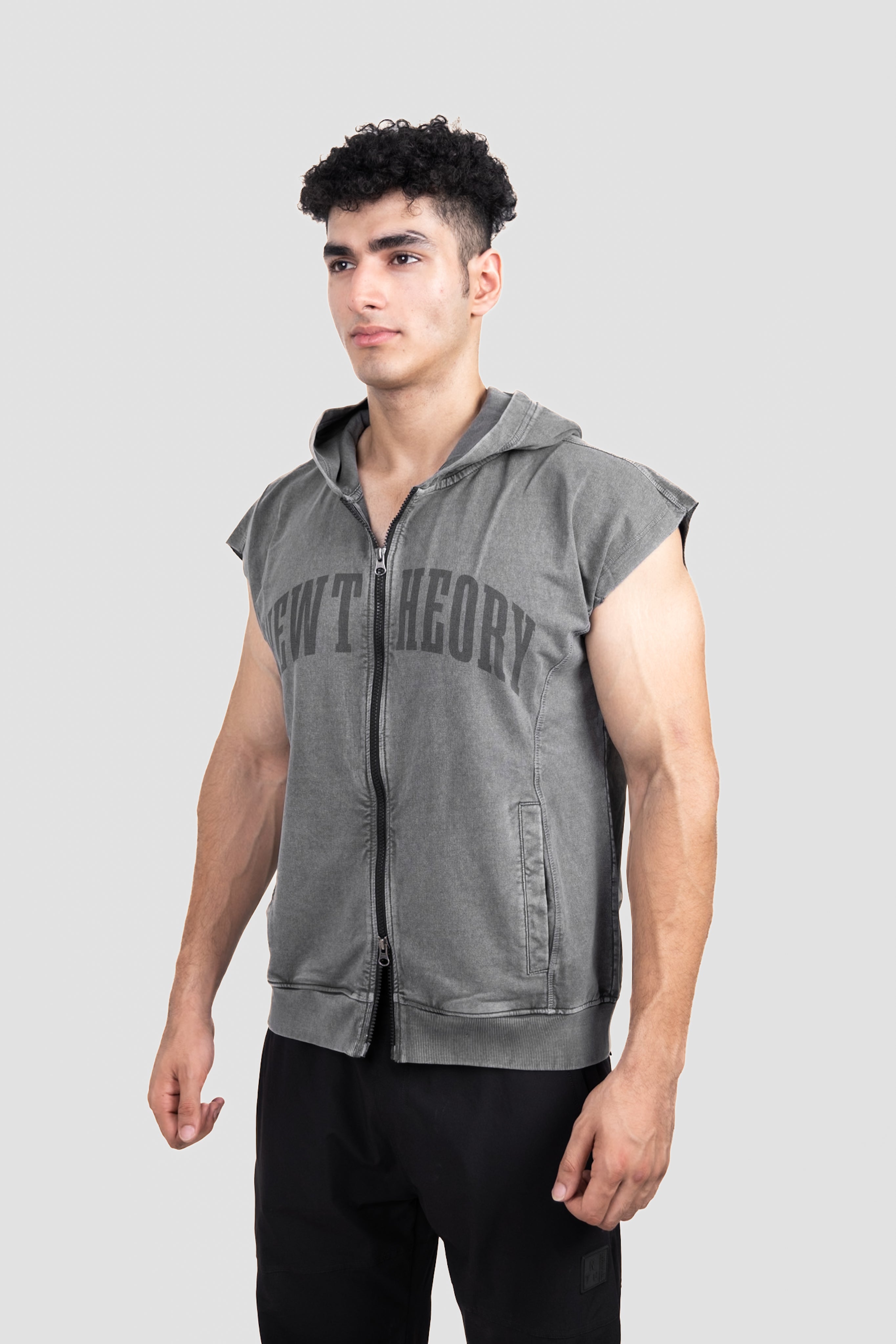 Carbon Straight Leg Pant - Black & Washed Sleeveless Zip Hoodie Dark Grey