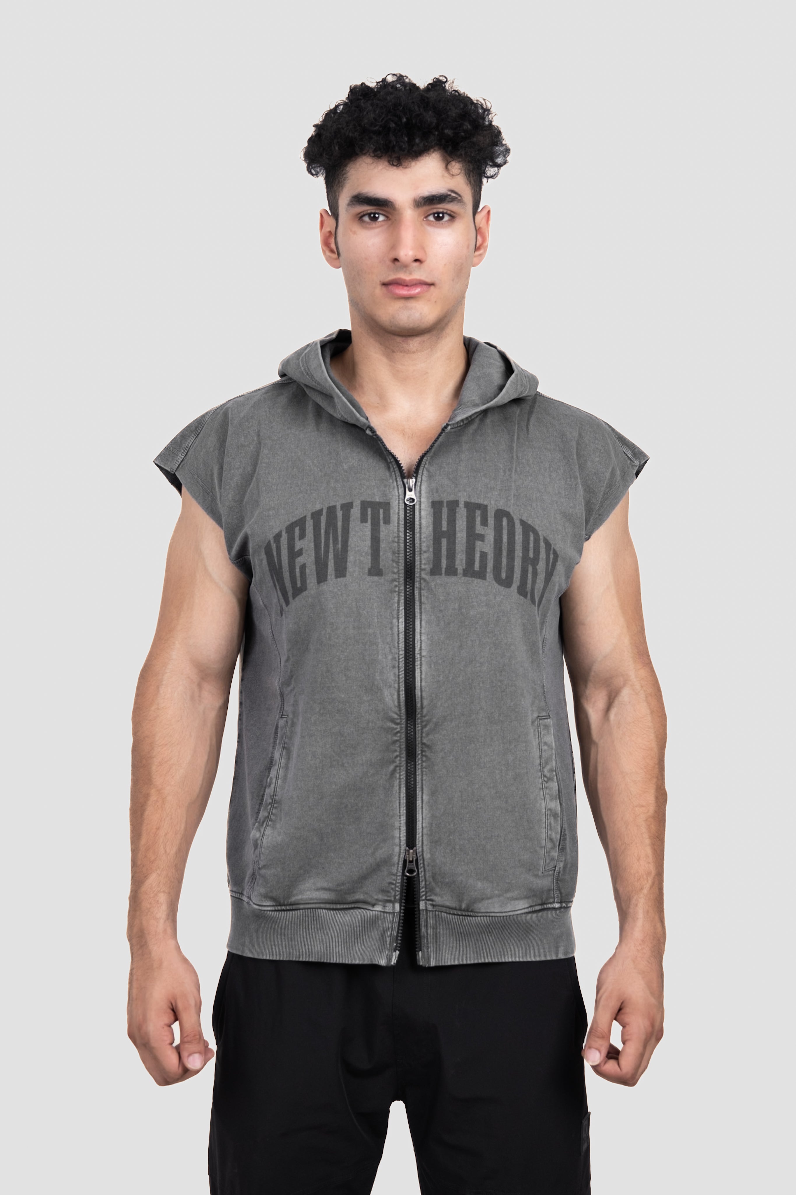 Carbon Straight Leg Pant - Black & Washed Sleeveless Zip Hoodie Dark Grey