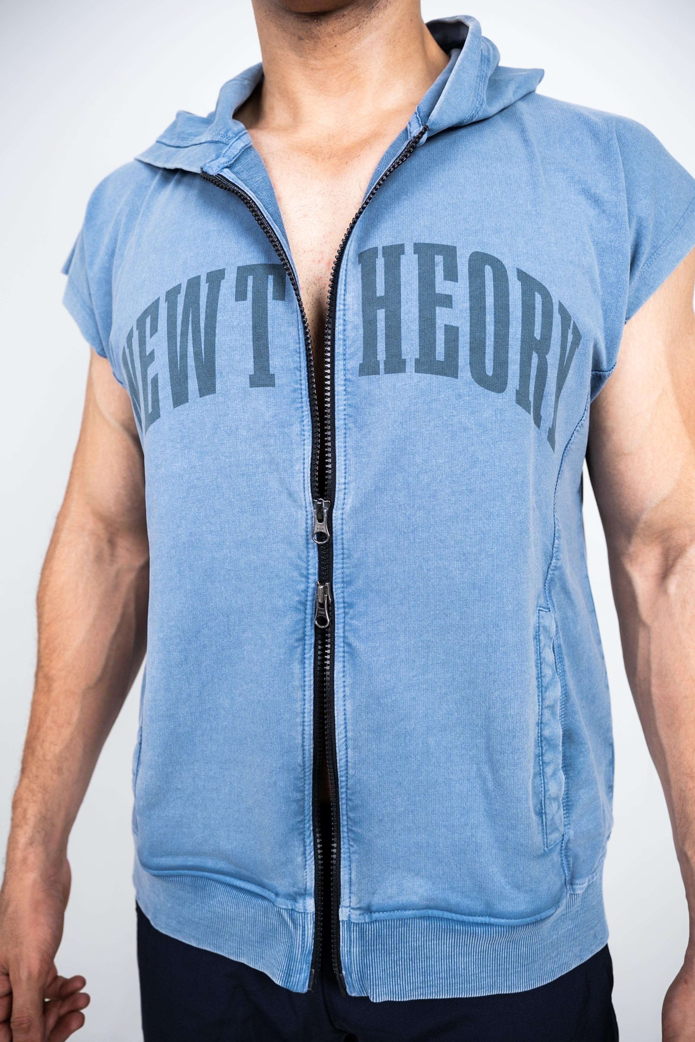 Carbon Straight Leg Pant - Black & Washed Sleeveless Zip Hoodie Titanium Blue