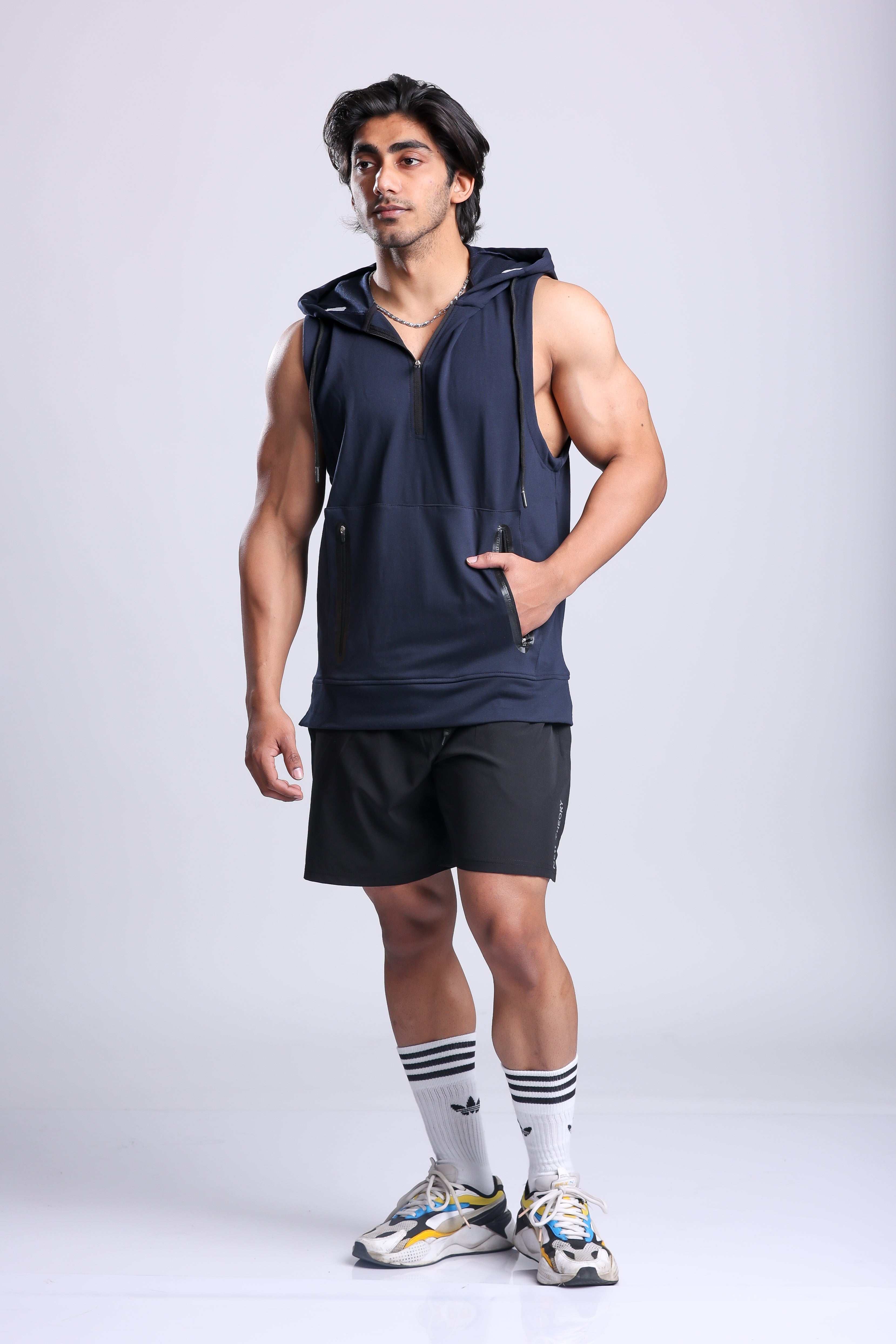 Athletic Training Sleeveless Hoodie- Navy