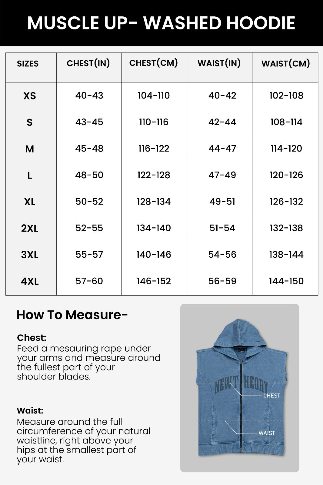 Muscle Up- Washed Sleeveless Zip Hoodie -Titanium Blue