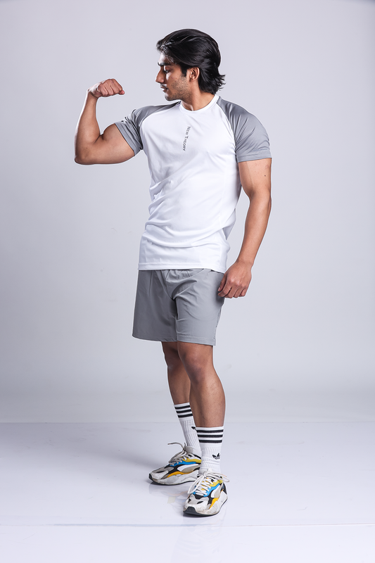 Active Two-tone T-shirt + Shorts set- White/Grey & Grey