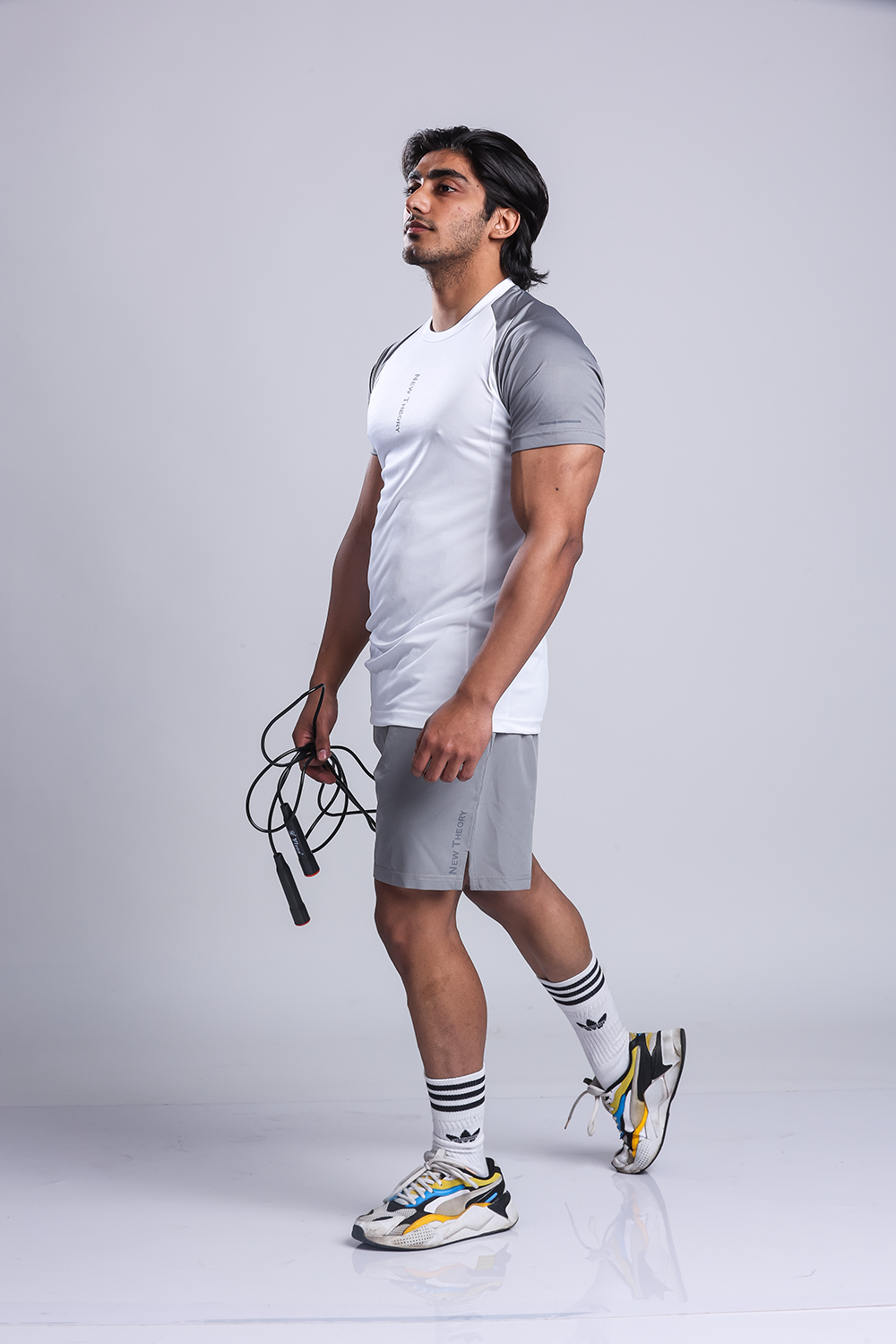 Active Two-tone T-shirt + Shorts set- White/Grey & Grey