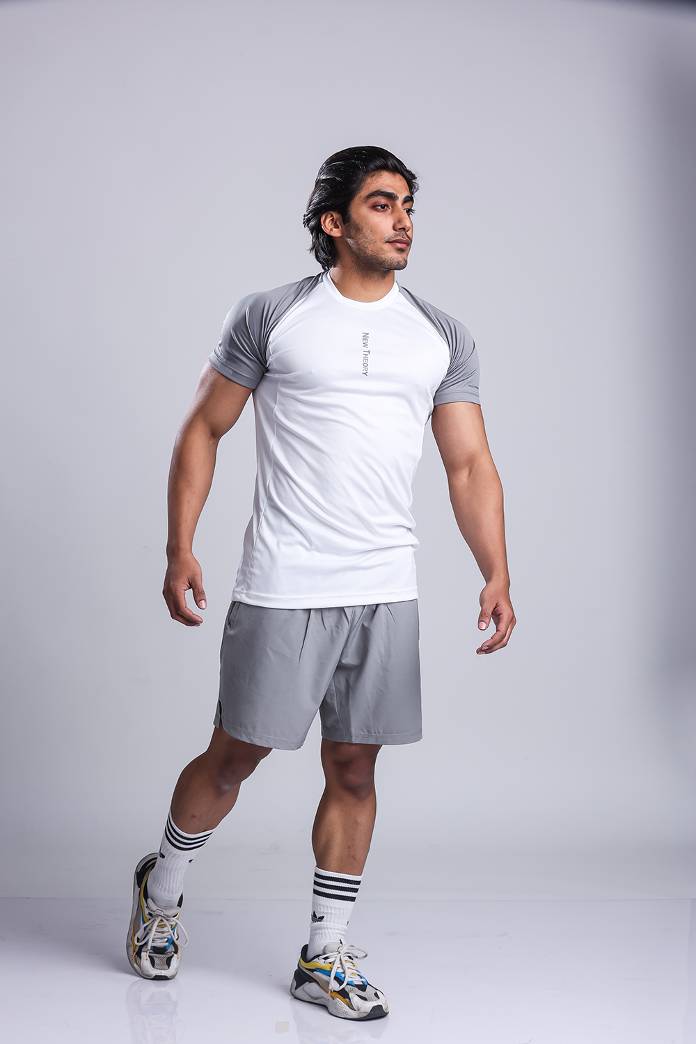 Active Two-tone T-shirt + Shorts set- White/Grey & Grey