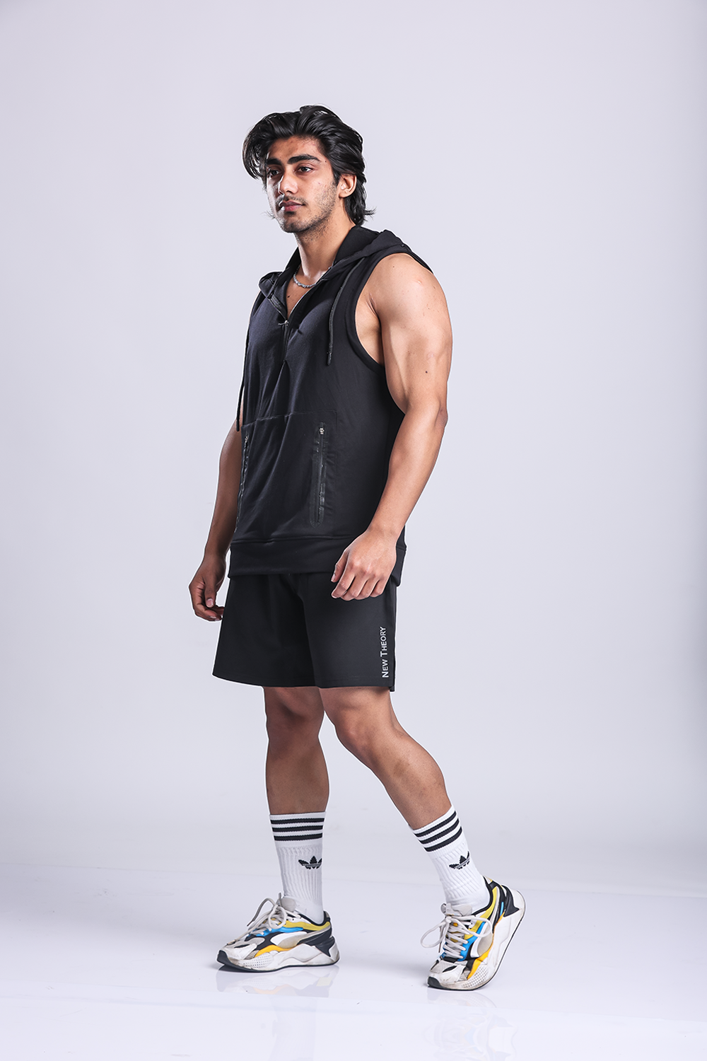 Athletic Training Sleeveless Hoodie- Black