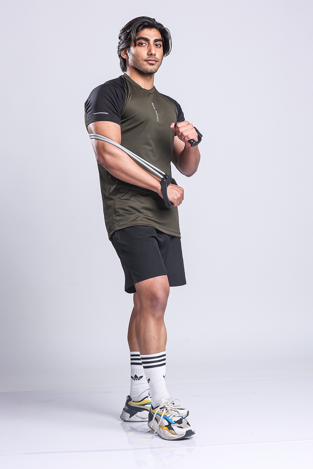 Active Two-tone T-shirt + Shorts set- Olive/Black & Black