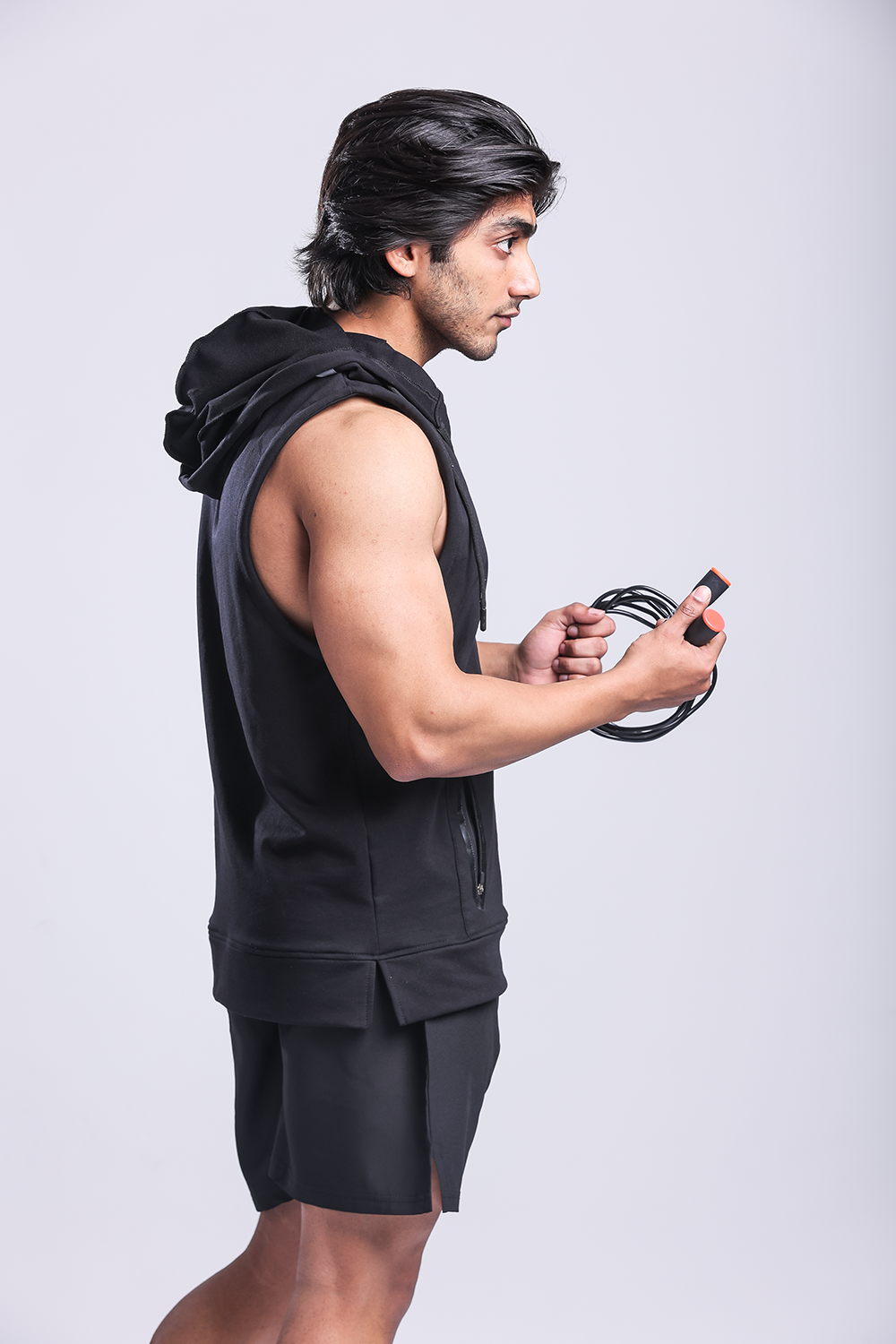 Athletic Training Sleeveless Hoodie- Black